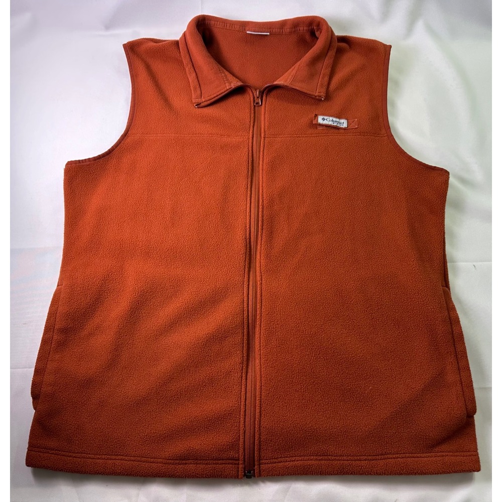 Columbia PFG Fleece Vest Mens Large Orange Full Zip Fishing Outdoor Layering L